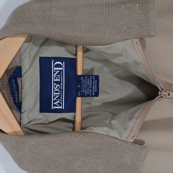 Vintage Lands End Bombers Jacket Coat Size Large Khaki Tan Zips up front